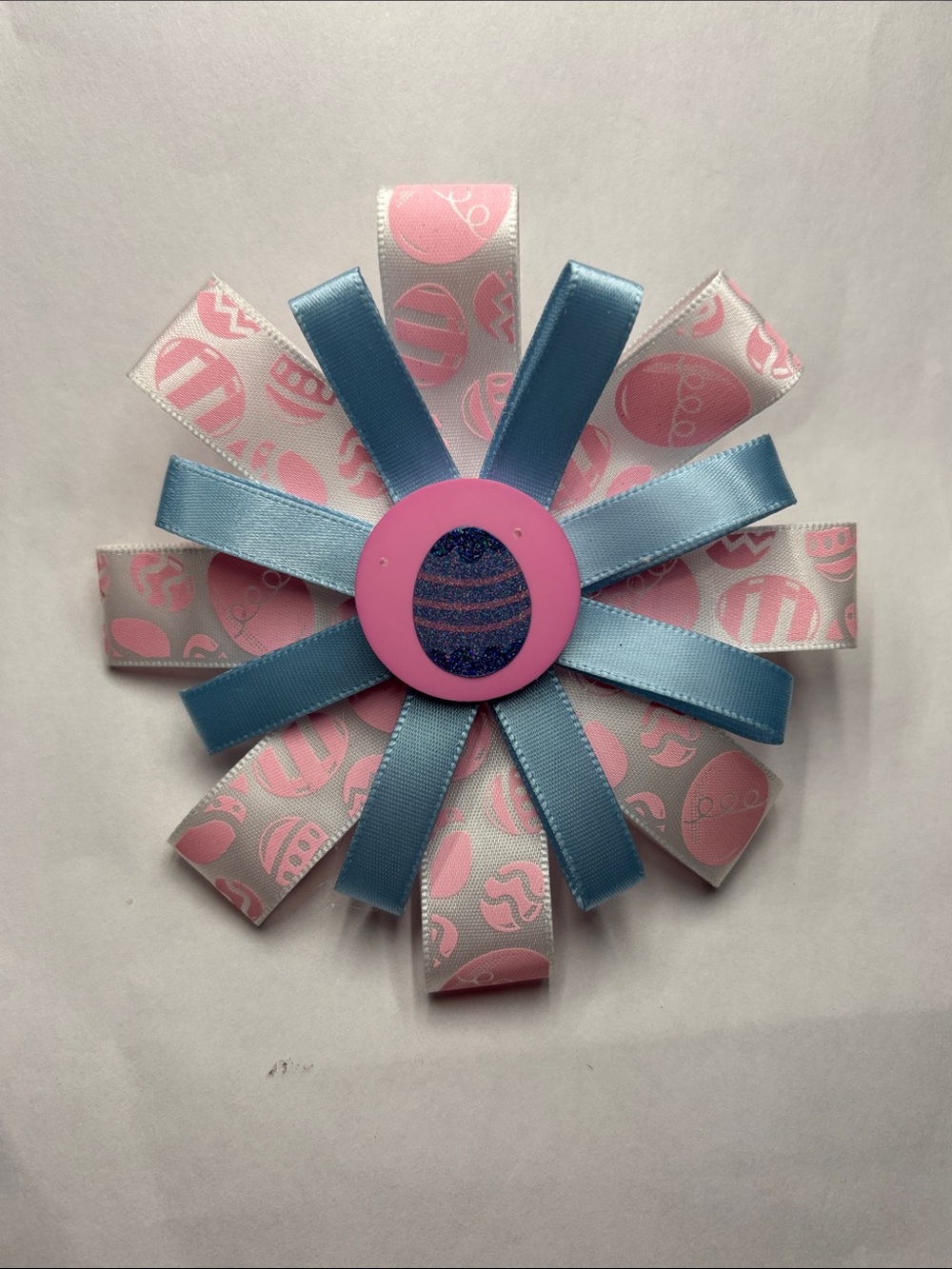 Easter Ribbon Flower Hair Bow - Pink & Light Blue